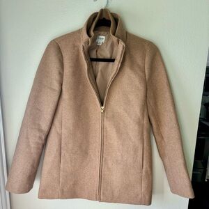 Trendy Women’s J Crew Tan Beige Coat Wool Blend Village Jacket Size 2 Or XS Zip